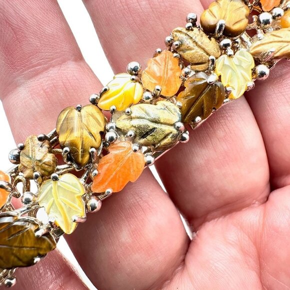 Whitney Kelly Womens Bracelet Sterling Silver Tiger Eye Jasper Fall Leaves - Picture 4 of 9